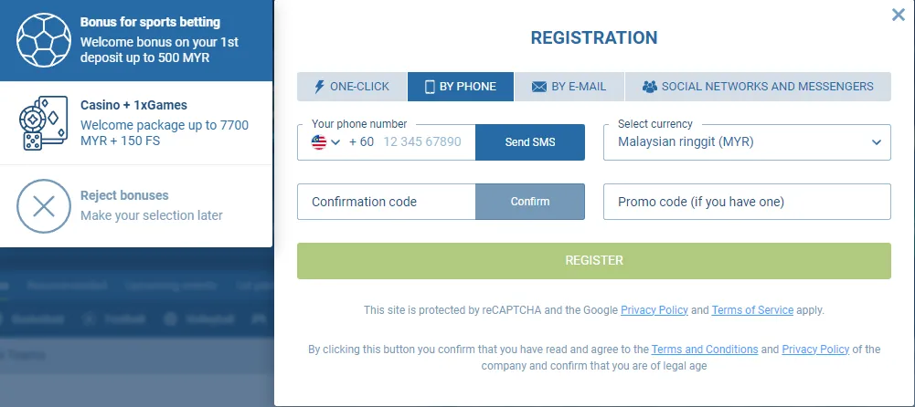 Registering at 1xBet JetX Account